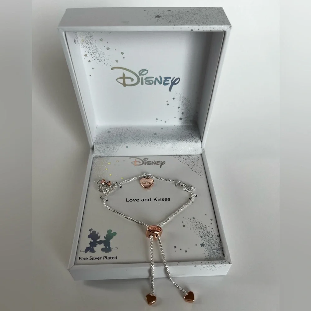 Disney Two-Tone Minnie and Mickey Charm Bolo Bracelet in Silver Plate